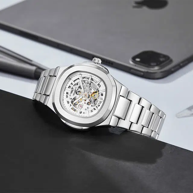 LIBER AEDON Skeleton Silver Dial Steel Bracelet