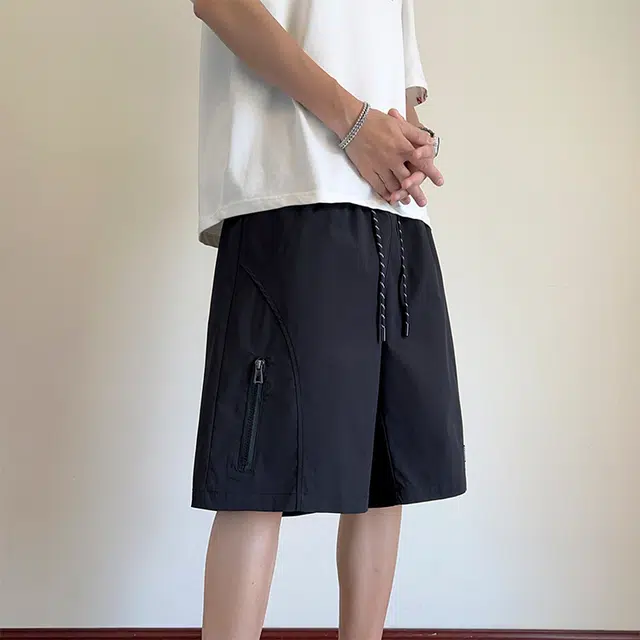 美式简约宽松山系户外机能风侧面拉链拼接口袋设计小众工装裤百搭直筒凉爽轻薄速干通勤百搭休闲短裤 男女同款