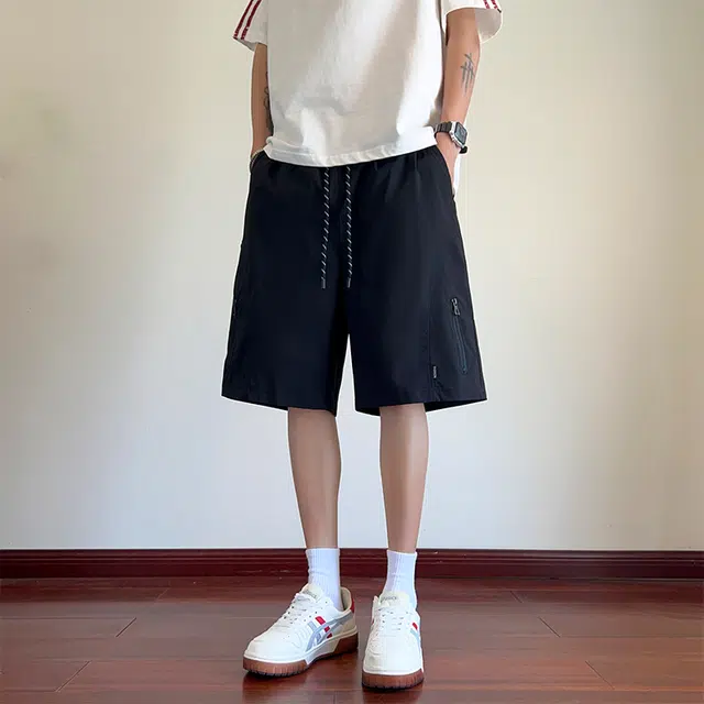 美式简约宽松山系户外机能风侧面拉链拼接口袋设计小众工装裤百搭直筒凉爽轻薄速干通勤百搭休闲短裤 男女同款