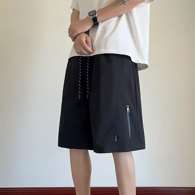 美式简约宽松山系户外机能风侧面拉链拼接口袋设计小众工装裤百搭直筒凉爽轻薄速干通勤百搭休闲短裤 男女同款