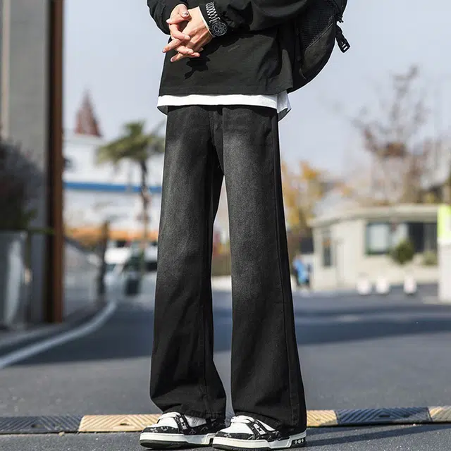 顶峰保罗 美式高街撞色直筒阔腿水洗做旧潮牌复古宽松高级感透气百搭休闲长裤牛仔裤 男女同款