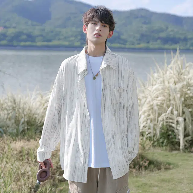 顶峰保罗 扎染长袖垂感大码潮流冰丝衬衣宽松薄款翻领无性别主义休闲潮牌外套时尚百搭高级感衬衫 男女同款