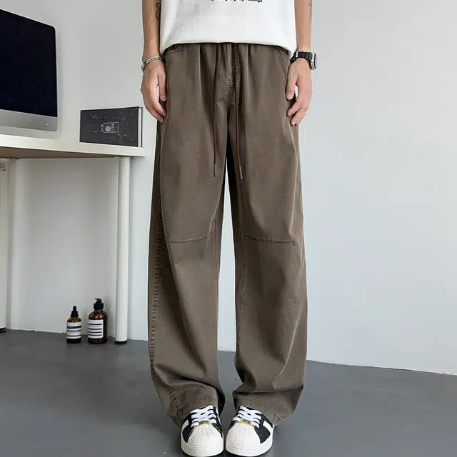 顶峰保罗 无性别主义轻薄凉感垂坠感阔腿长裤子直筒宽松时尚百搭系带亲肤透气高级感休闲裤 男女同款