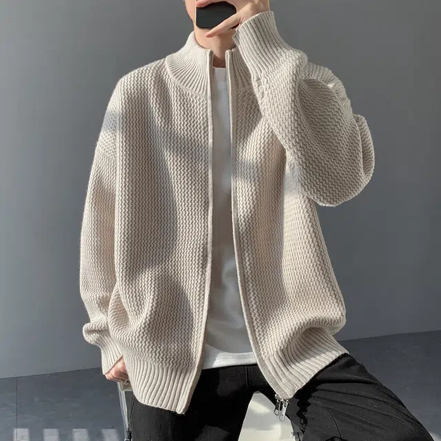 顶峰保罗 立领无性别主义复古慵懒痞帅休闲宽松简约百搭纯色长袖毛衣 男女同款