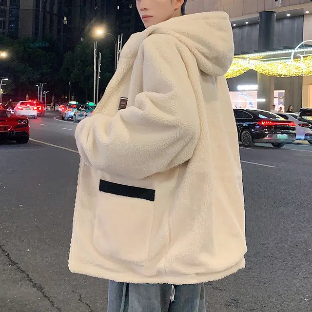 顶峰保罗 双面穿羊羔绒外套休闲工装连帽潮牌无性别主义宽松百搭加绒加厚大码保暖厚实时尚长袖棉服 男女同款