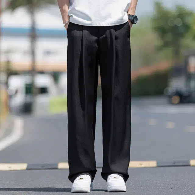 顶峰保罗 无性别主义冰丝凉感亲肤透气宽松直筒西裤美式潮流垂感长裤时尚百搭阔腿高级感休闲裤 男女同款