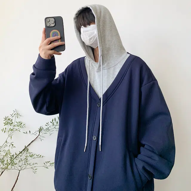 顶峰保罗 假两件拼接连帽宽松无性别主义美式潮牌休闲慵懒运动百搭长袖卫衣 男女同款