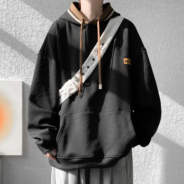 顶峰保罗 美式重磅复古拼接撞色小众设计简约百搭潮牌卫衣 男女同款