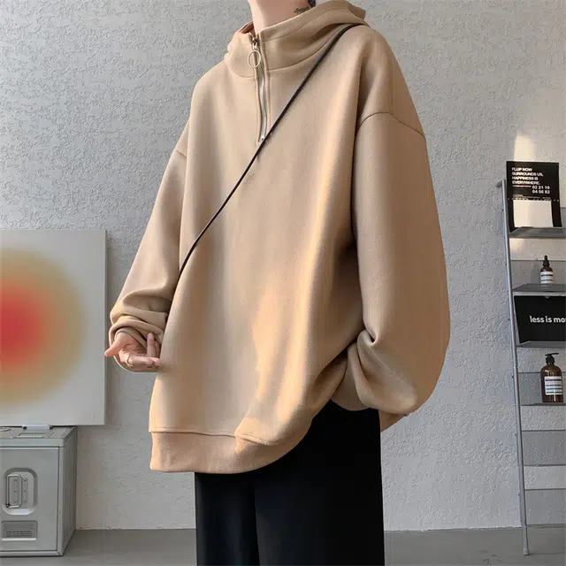 顶峰保罗 纯色基础款美式复古宽松大码休闲运动外穿上衣外套无性别主义高级感情侣春秋穿搭连帽卫衣 男女同款