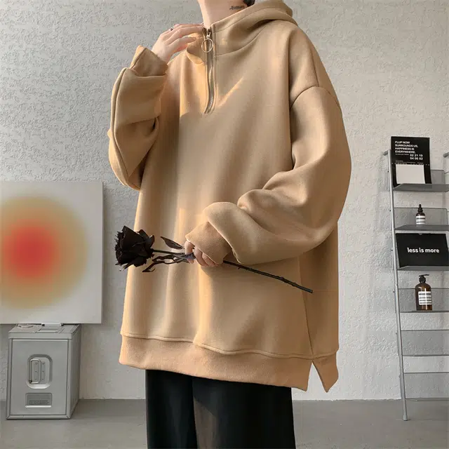 顶峰保罗 纯色基础款美式复古宽松大码休闲运动外穿上衣外套无性别主义高级感情侣春秋穿搭连帽卫衣 男女同款