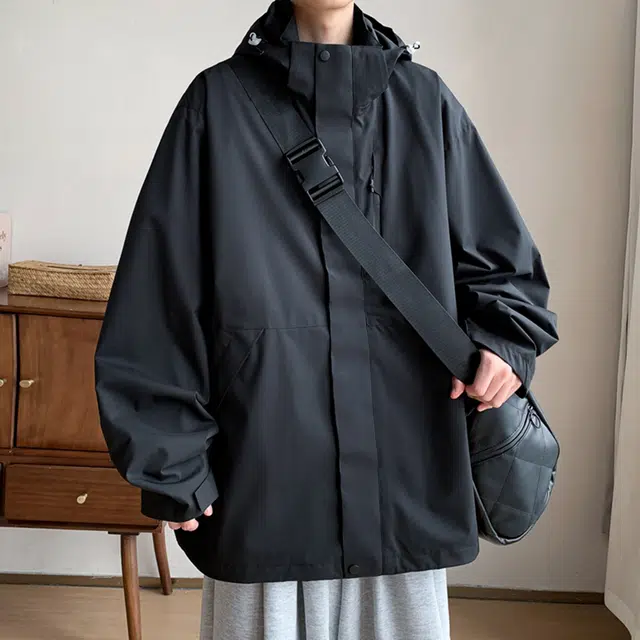 顶峰保罗 户外机能运动登山可拆卸抓绒内胆工装冲锋连帽上衣三合一多口袋宽松百搭舒适大码简约两件套夹克外套 男女同款