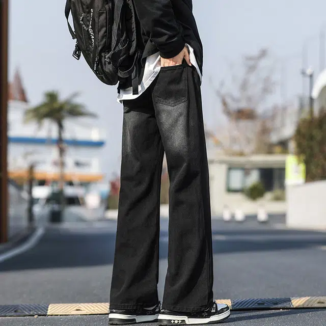 顶峰保罗 美式高街撞色直筒阔腿水洗做旧潮牌复古宽松高级感透气百搭休闲长裤牛仔裤 男女同款