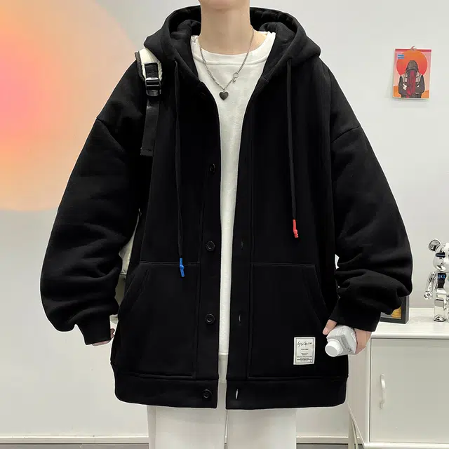 顶峰保罗 美式纯色潮牌宽松大码重磅开衫连帽无性别主义直筒痞帅简约百搭长袖卫衣 男女同款