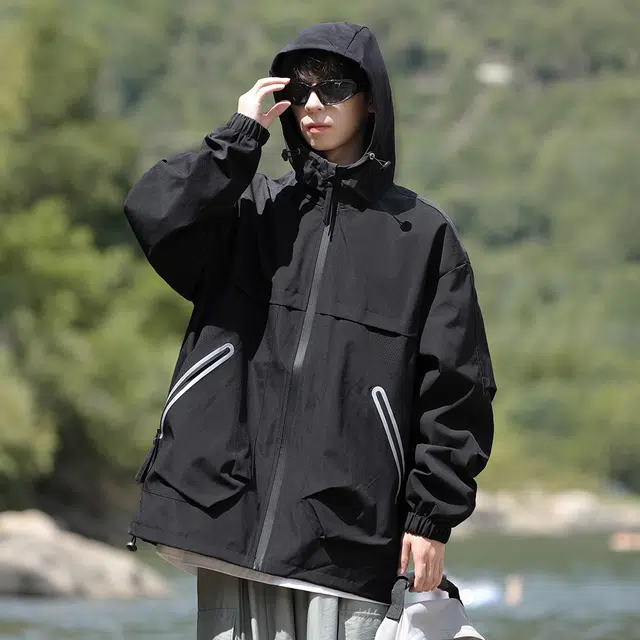 顶峰保罗 美式户外登山服软壳骑行徒步通勤运动连帽长袖机能工装外套无性别主义山系宽松大码休闲上衣简约百搭痞帅潮牌夹克 男女同款