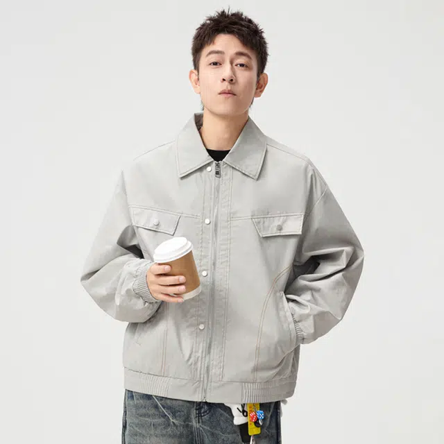 顶峰保罗 美式机能翻领工装飞行员外套无性别主义直筒宽松加肥加大休闲百搭衬衫上衣潮牌时尚高街长袖防风显高显瘦夹克 男女同款