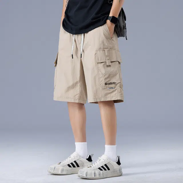 顶峰保罗 薄款沙滩马裤冰丝宽松大码中裤运动工装无性别主义五分裤子时尚百搭设计感潮流痞帅多口袋休闲短裤 男女同款