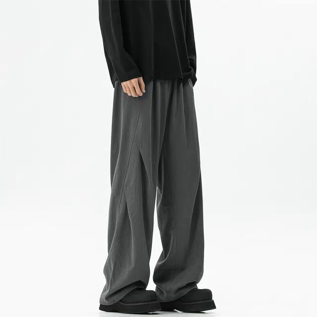 顶峰保罗 凉感透气美式压褶垂感外穿长裤子无性别主义潮流薄款舒适宽松百搭高级感直筒休闲裤 男女同款