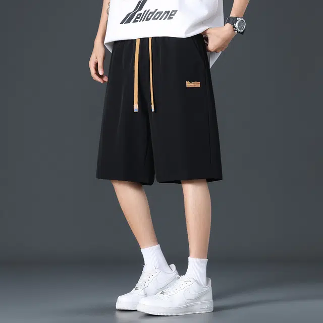 顶峰保罗 轻薄冰丝凉感薄款亲肤透气速干运动潮牌外穿无性别主义宽松痞帅时尚百搭系带垂感休闲短裤 男女同款