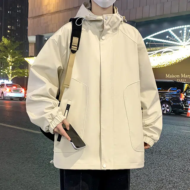 顶峰保罗 美式纯色拉链休闲工装飞行员长袖连帽无性别主义宽松百搭夹克外套 男女同款