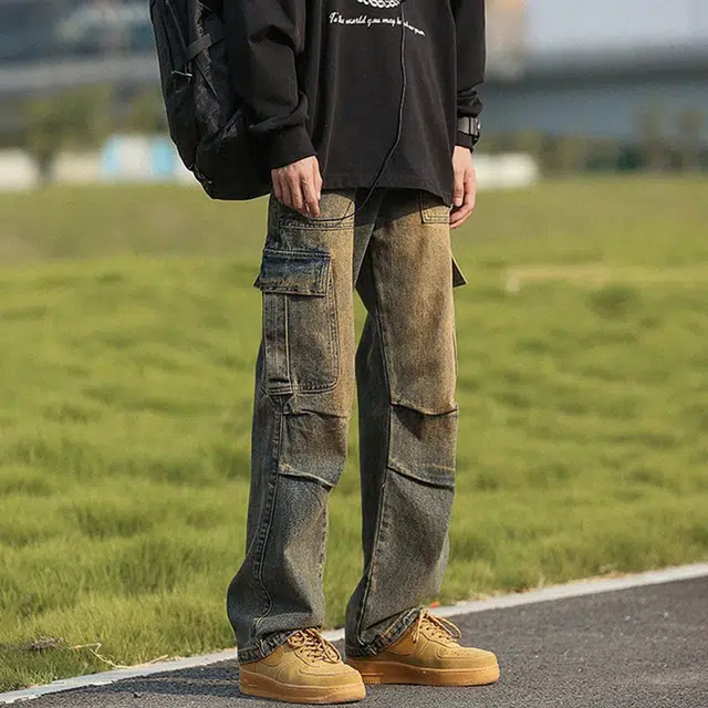 顶峰保罗 美式复古直筒宽松高街牛仔裤 男女同款