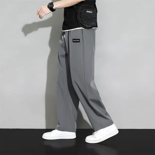 顶峰保罗 冰丝速干薄款字母直筒运动长裤情侣款宽松透气高级感显瘦显高垂感阔腿休闲裤 男女同款