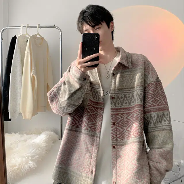 顶峰保罗 民族风提花古着巴洛克潮牌复古新中式宽松翻领无性别主义简约百搭加肥加大长袖夹克外套 男女同款