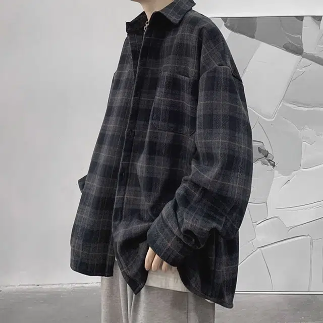 顶峰保罗 美式复古格子衬衣宽松百搭无性别主义小众设计感痞帅外套休闲简约时尚开衫直筒长袖衬衫 男女同款