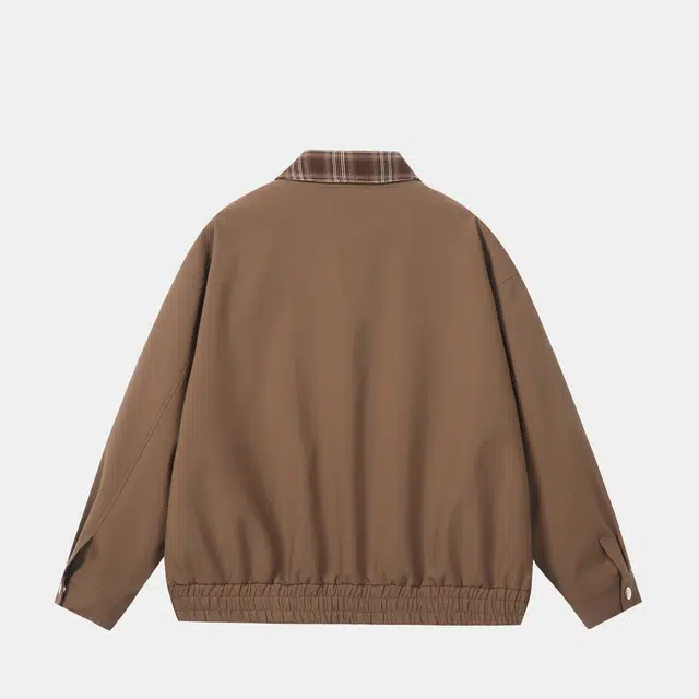 顶峰保罗 美式高街复古宽松大码休闲假两件格子拼接上衣外套无性别主义情侣款百搭翻领夹克外套 男女同款