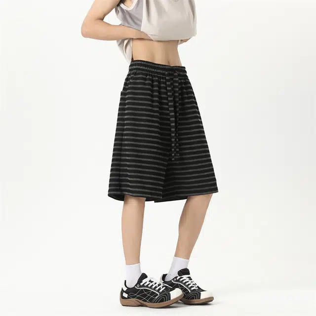 顶峰保罗 腊肠小狗条纹薄款透气直筒五分裤美式高街潮牌宽松舒适小众百搭设计感休闲短裤 男女同款