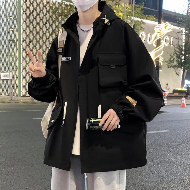 顶峰保罗 美式工装外套潮牌痞帅宽松大码连帽复古高街帅气小众设计感无性别主义百搭时尚夹克 男女同款