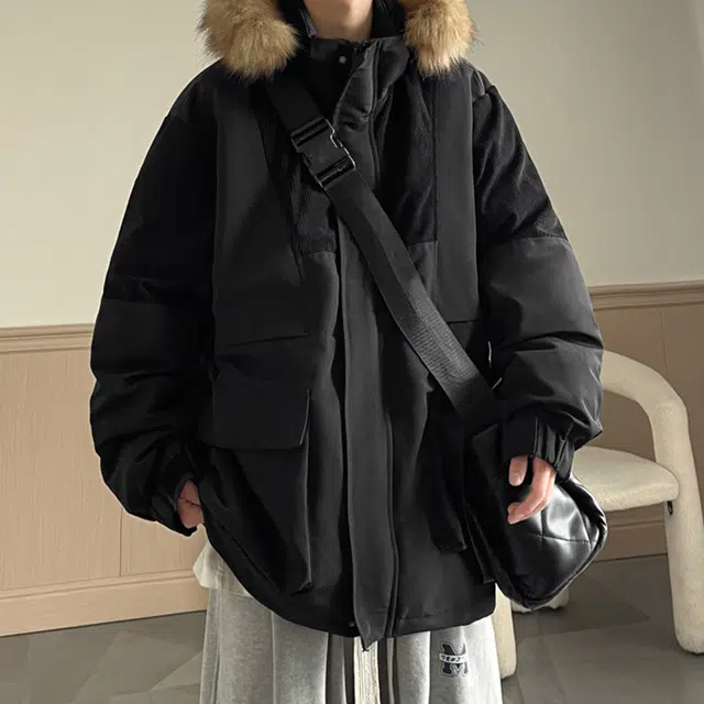 顶峰保罗 美式拼接休闲工装连帽面包服复古潮牌无性别主义直筒派克服宽松百搭加厚大码保暖时尚长袖棉服 男女同款