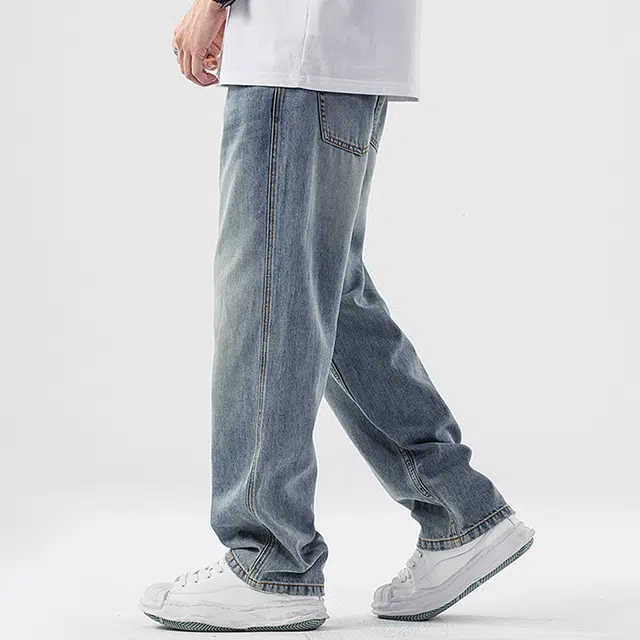 顶峰保罗 无性别主义水洗做旧薄款透气宽松直筒美式高街潮牌垂感休闲阔腿长裤子时尚百搭设计感牛仔裤 男女同款
