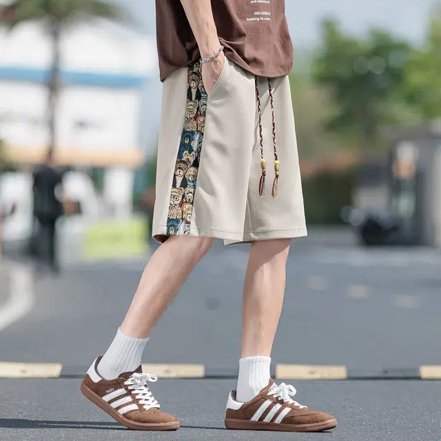 顶峰保罗 中式潮牌痞帅潮流刺绣运动无性别主义五分裤子薄款加肥加大码国风时尚百搭设计感休闲短裤 男女同款