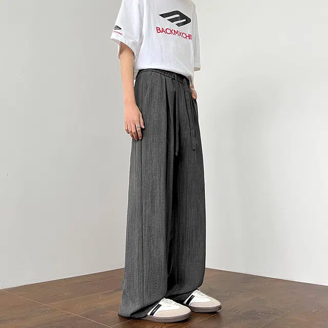 顶峰保罗 美式复古潮牌凉感舒适薄款直筒长裤竖条纹理感宽松小众百搭显瘦拖地阔腿休闲裤 男女同款