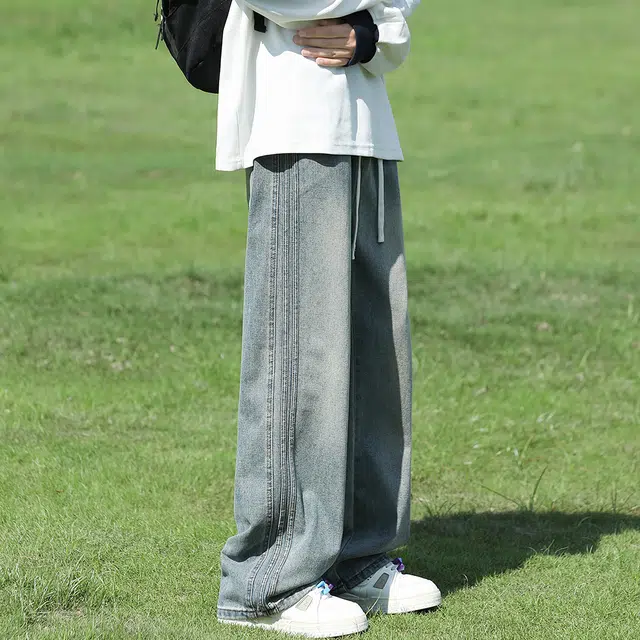 顶峰保罗 美式复古高街潮牌宽松直筒牛仔裤 男女同款