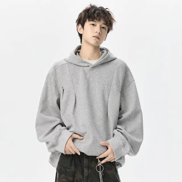 顶峰保罗 美式复古连帽潮牌高街百搭简约宽松纯色长袖卫衣 男女同款