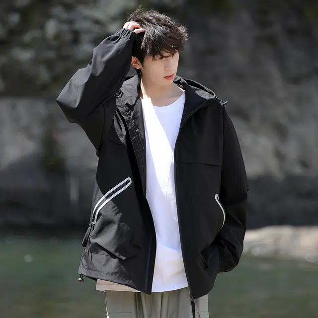 顶峰保罗 美式户外登山服软壳骑行徒步通勤运动连帽长袖机能工装外套无性别主义山系宽松大码休闲上衣简约百搭痞帅潮牌夹克 男女同款