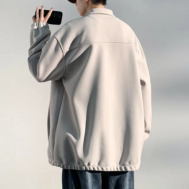 顶峰保罗 百搭纯色设计感美式翻领潮牌装休闲潮流时尚宽松舒适无性别主义夹克外套 男女同款