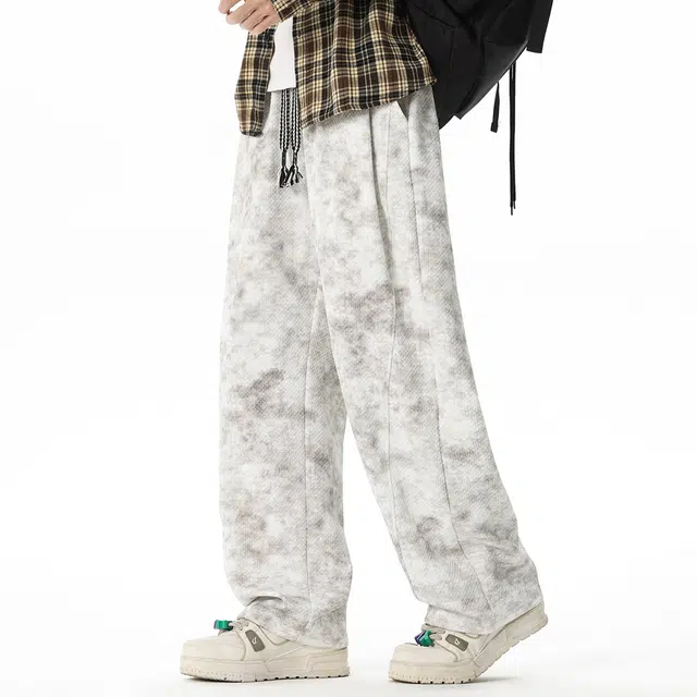 顶峰保罗 美式高街宽松大码长裤垂感复古做旧潮牌简约百搭显高显瘦痞帅直筒运动拖地休闲裤 男女同款