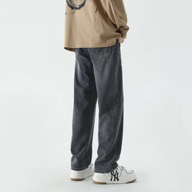顶峰保罗 色水洗做旧复古美式高街直筒长裤宽松休闲情侣潮牌薄款透气显瘦百搭阔腿牛仔裤 男女同款