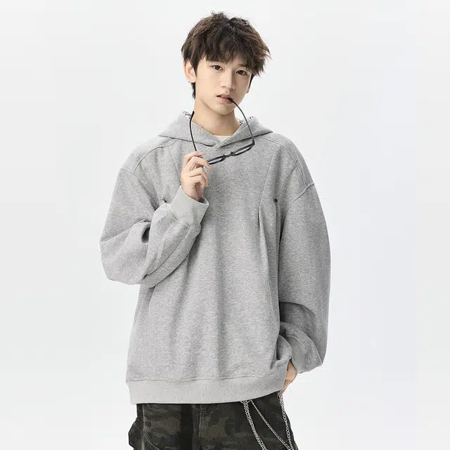 顶峰保罗 美式复古连帽潮牌高街百搭简约宽松纯色长袖卫衣 男女同款