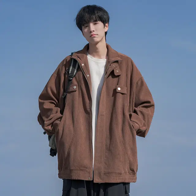 顶峰保罗 美式复古直筒工装无性别主义潮牌痞帅翻领上衣外套休闲百搭简约时尚纯色宽松长袖夹克 男女同款