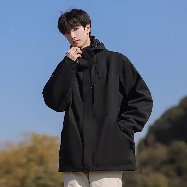 顶峰保罗 山系户外机能运动登山可拆卸抓绒内胆工装冲锋连帽上衣三合一多口袋宽松百搭舒适两件套 防风防泼水保暖耐磨夹克外套 男女同款