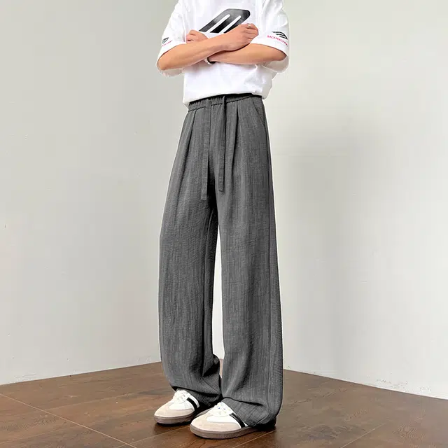 顶峰保罗 美式复古潮牌凉感舒适薄款直筒长裤竖条纹理感宽松小众百搭显瘦拖地阔腿休闲裤 男女同款