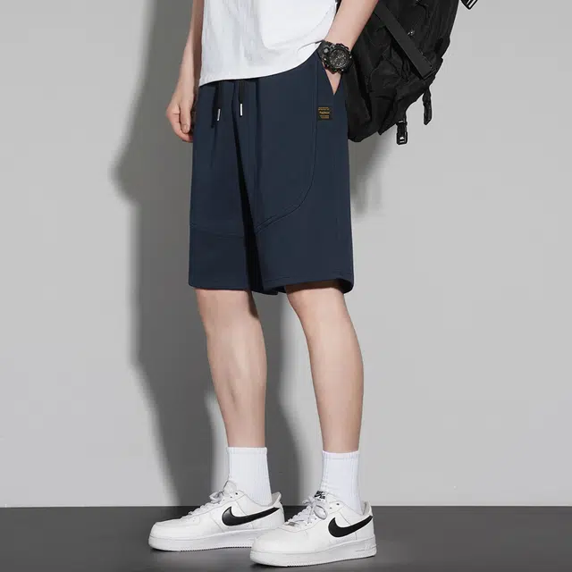 顶峰保罗 无性别主义冰丝薄款凉感亲肤透气宽松直筒中裤潮牌美式五分运动裤子时尚百搭垂感系带休闲短裤 男女同款