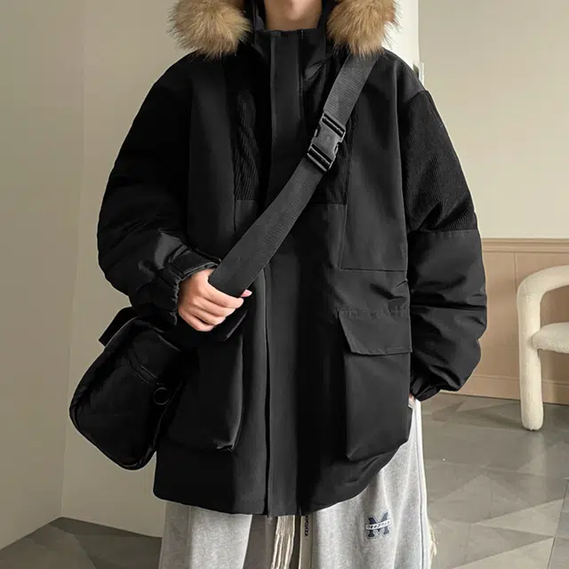 顶峰保罗 美式拼接休闲工装连帽面包服复古潮牌无性别主义直筒派克服宽松百搭加厚大码保暖时尚长袖棉服 男女同款