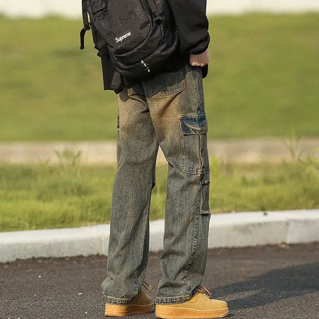 顶峰保罗 美式复古直筒宽松高街牛仔裤 男女同款