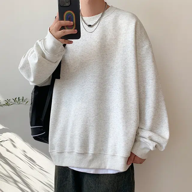 顶峰保罗  美式复古纯色高级设计感休闲大码运动上衣无性别主义直筒宽松百搭简约潮牌圆领卫衣 男女同款