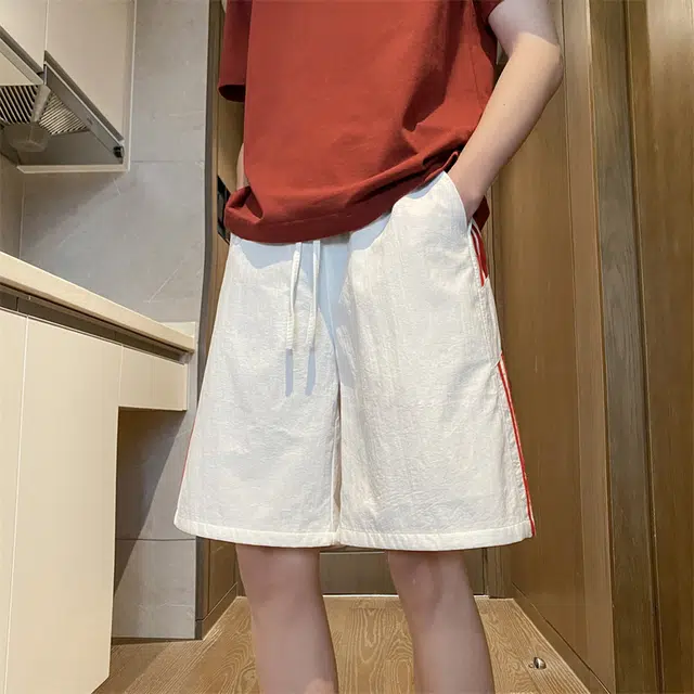 顶峰保罗 速干透气条纹直筒五分裤子美式薄款高街潮流宽松小众百搭运动阔腿休闲短裤 男女同款