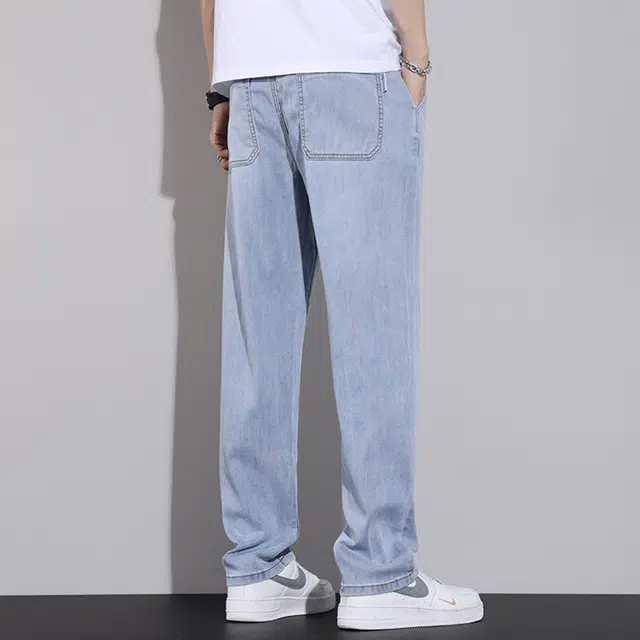 顶峰保罗 无性别主义天丝宽松美式潮牌阔腿薄款冰丝直筒休闲时尚百搭牛仔裤 男女同款